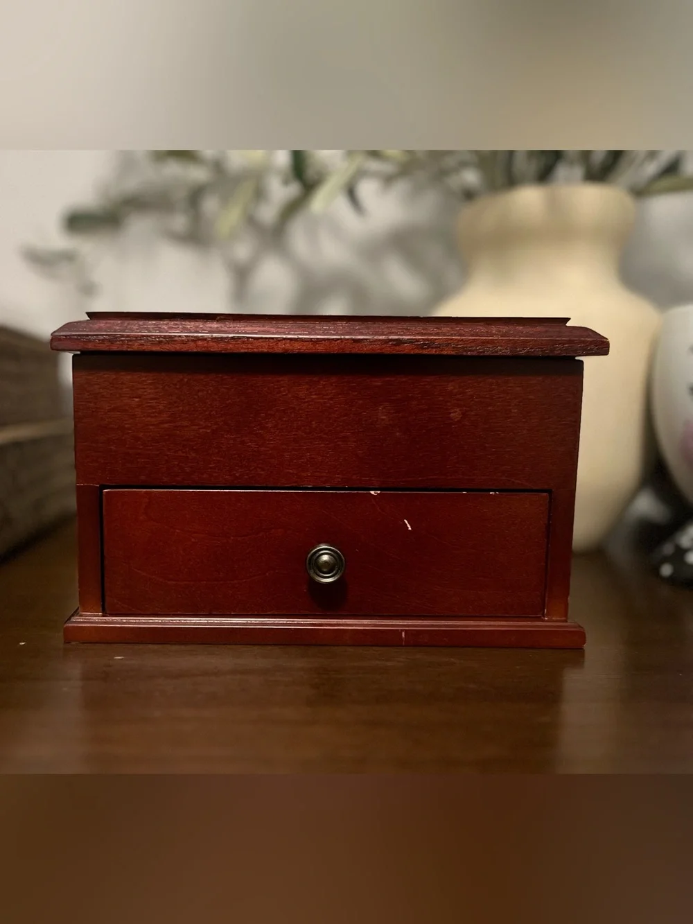 Croft and Barrow Jewelry Box with Floral Glass Inlay - Red Cherry